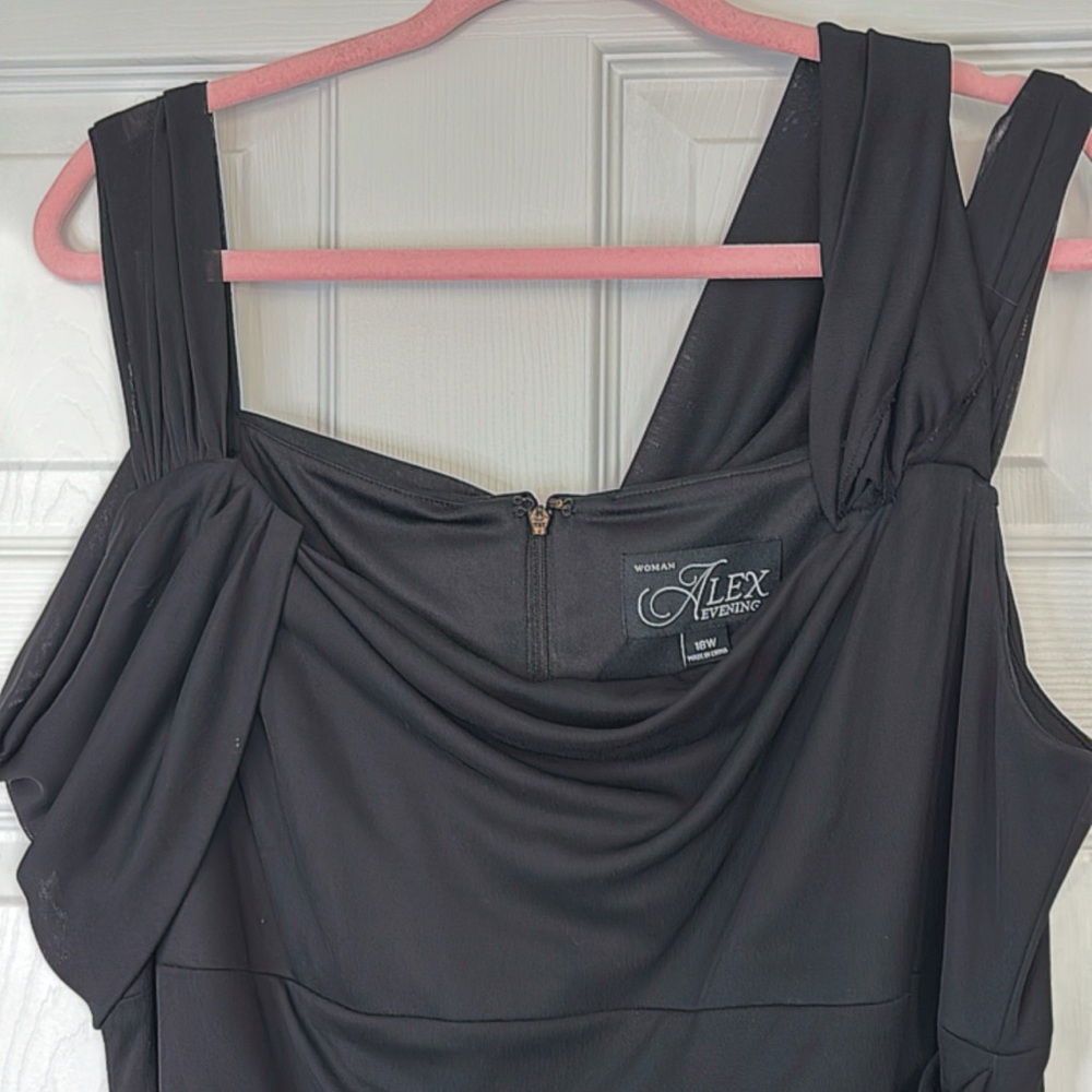 Alex Evenings Black One Shoulder Ruched Cocktail Dress